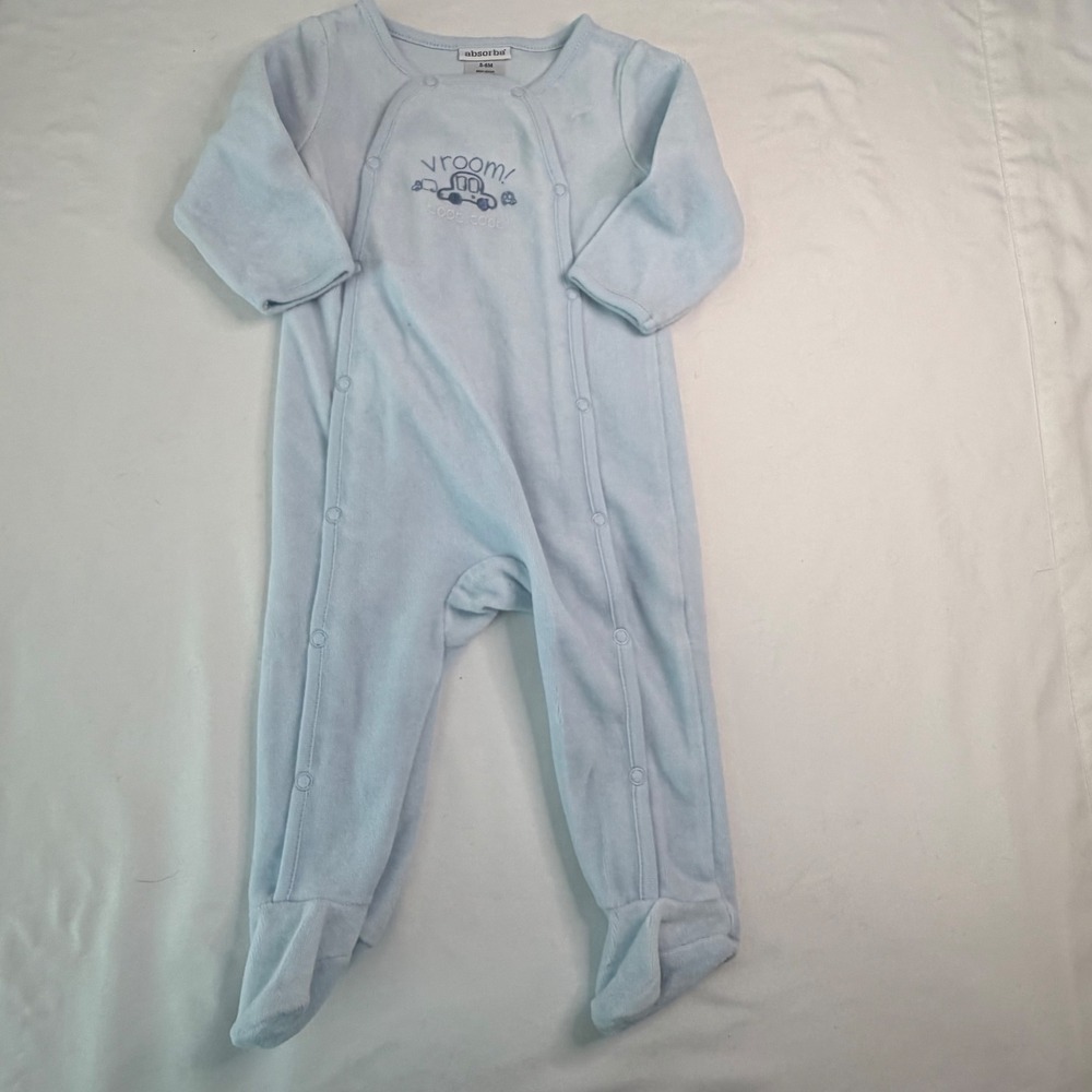 Absorba Baby Boy Blue Velour Footed Sleeper Car Vroom 3-6M RN130323